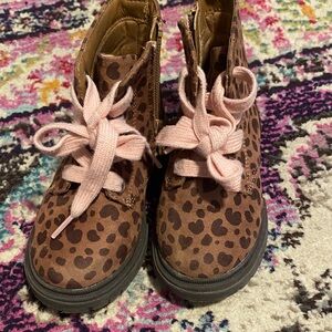 Cat & Jack Brown Leopard Print Kids Boots with Pink Laces